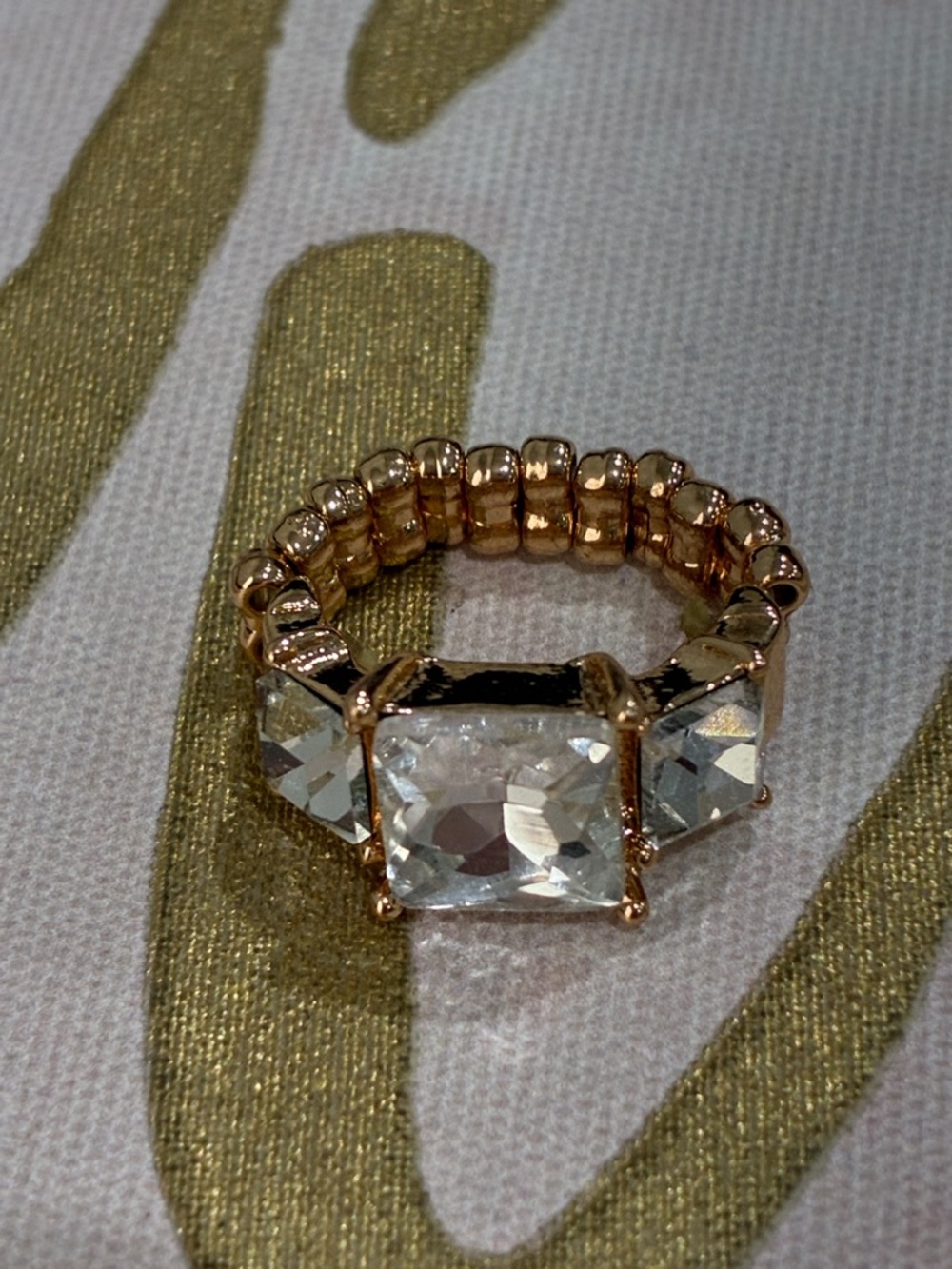 Rose Gold Stretch Ring with Clear Square Crystals